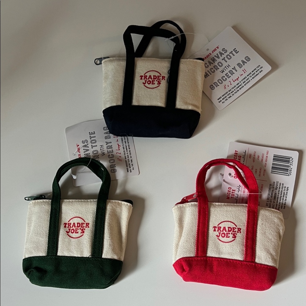 Mini Canvas Tote Bag Set - Red, Green, Black